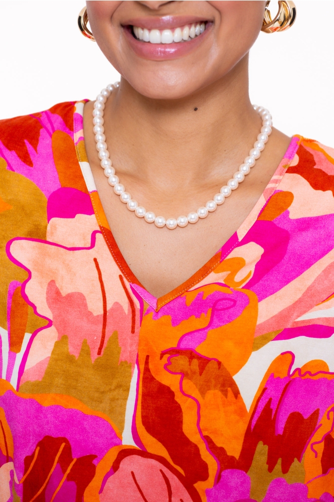 TOP MET FLORAL PRINT EN ZIGZAG DESSIN 52418 20 000250 ORANGE/PINK